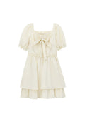 Collar Dress For Women Clothes 2022 Elegant Bow Agaric Lace Short Sleeve 2022 Summer A-line Dress High Waist Midi