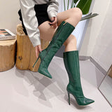 High-Heeled Boots 2024 Spring Style Boots Children's Simple Pointy Stone Pattern Fine Heel Women's