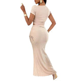 Hot Women's Clothing Independent Research And Development Design Pure Color Single Shoulder Pleated Fish Tail Dress