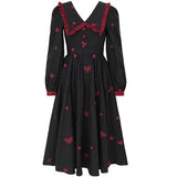 Black Heart Long Dress Elegant Puff Sleeve Christmas Party Dress Female Winter Korean One Piece Gothic Y2K Dress