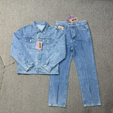 Zingj Devil Island Denim Suit High Street Western Denim Jacket Baggy Jeans Trend Card 211-1-Outfit