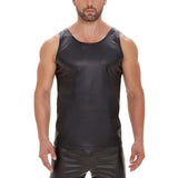 Zingj Men's Sexy Soft Lacquer Leather Vest Bright Leather Close-Fitting T-Shirt Size Accurate No