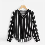 Long Sleeve V Neck Irregular Stripe Shirt Women Casual Tops And Blouses chemise femme camisas mujer women