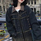 Cartoon Embroidery Jean Jackets Women Zipper Y2k Aesthetic Loose Casual Tassels Coats Harajuku Single Breasted Grunge