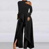 Spot 2025 New Solid Color Long Sleeve Off-The-Shoulder Women's Elegant Party Wide-Leg