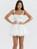 White Corset Lace Flare Mini Dress-Outfit