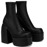 Blue Short Boots Women Thick And 2025 Spring And Autumn Cowboy High Heel Boots Frosted Leg Elastic Boots Large Size Women's