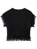 Black Knitted Vest Women Ruffle Women's Sleeveless Sweater Cropped Sweaters Women Winter 2023 Knit Top O-Neck