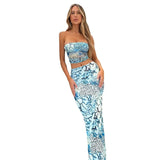 Zingj Women's Fashion Print Strapless Hip Skirt Set Spring / Summer 2024 New Slim Two Sets For