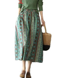 And Linen Retro Printed Skirt Women's 2022 Spring And Summer New Oversized Loose Elastic Waist A-line Skirt