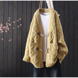 and winter new sweater cardigan women loose Korean style horn buckle all-match thick coat