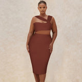 Dress Plus Size 2021 New Sexy Sleeveless Bodycon Dress Brown Summer Women Cut Out Mid Club Party Dress Birthday