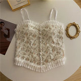 Feminino Print Floral Patchwork Lace Casual Camisole Female Sleeveless Pearl Elastic 2022 Summer Fashion Tank Tops
