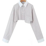 Striped Shirt 2025 Spring And Summer Temperament Casual Bump Clip Bag Loose Top