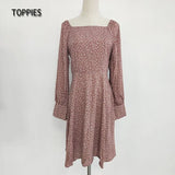 2021 New Women Mini Dresses Vestidos Flowers Print French Style Dress Puff Long Sleeve Ladies