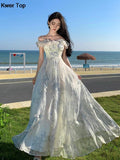 Bohemian Print Long Dresses France Elegant Ruffles Strap Beach Holiday Vestidos Summer Korean A-line Robe