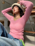 Korean Style T Shirt Women Patchwork Y2k Fake Two-piece T-shirt Long Sleeve Halter Tops Knit Crop Tops American