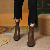 Short Boots Female 2025 New Spring And Autumn Winter French Fashion Low With Thick Heel Black Square Elastic Thin Single