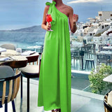 Spot 2025 Women's Fashion Satin Sleeveless Diagonal Collar Medium Long Holiday