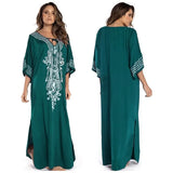 Indie Folk Lace Up V-Neck Batwing Sleeve Summer Beach Dress Tunic Women Beachwear kaftan Maxi Dress Robe Sarong