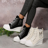 New Large-Size High-Bang Canvas Shoes Women's Pine Cake Thick Bottom Heel Single Shoes Women Increase The Height Of Thin Fashion Single Shoes