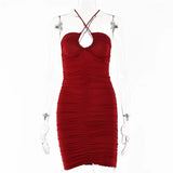 Women Halter Sexy Backless Dress 2021 Summer Strapless Hollow Out Beach Mini Dresses Ladies Solid Ruched Party