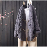 and winter new sweater cardigan women loose Korean style horn buckle all-match thick coat