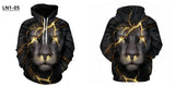 Hoodies with Cap 3D Digital Lion Print Long Full Sleeves Casual Hip Hop Counple Women Clothes Front Pocket Spring