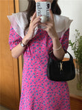 Vintage Double Ruffle Floral Cultivation Dress Summer Women Korean Ladies Chic Dresses Elegant Woman Dress 2023