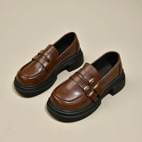 Women 2025 New Autumn And Winter Thick Sole Simple Foot Pedal Brown British Small Leather Shoes Retro Jk Single