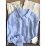 Cotton Pink Shirt Coat Female Summer Lazy Wind Polo Collar Linen Sun-Stle-Lined Loose