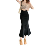 Zingj Size Fishtail Skirt Skirt Female Autumn A-Line Skirt Tall Waist Irregular Medium Long Hot Girl Bag Hip Denim Skirt-Outfit