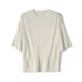Wan Feminine Taste Splicing Flounce Sleeve Comfortable Round Collar Knitting Five Minutes Sleeve Jacket