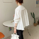 Zingj Chic Early Spring French Age Doll Collar Back Splicing Pleated Design Loose Versatile Long Sleeved Shirt