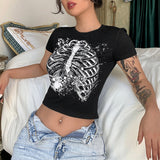 Harajuku Punk Black Cropped Tshirt Women Summer Short Sleeve T Shirt Ladies Basic Printed Fashion Tee Shirt