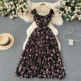 Zingj Atmosphere Feeling Flower Small Flying Sleeve Dress Female Summer Fold Lotus Leaf Edge Minority French High-Grade Orange Stalk