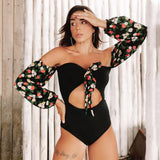 One Piece Swimsuit Female 2021 Long Sleeve Swimwear Women Plus Size Bathing Suit Print Bandage Summer Bathers