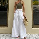 Spot Autumn 2025 New Style Lady Fashion Temperament Solid Color High Waist Wide Leg Casual