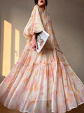 Print Midi Dresses For Women 2023 Spring Summer New French Fashion Sweet Vintage Female Clothes Loose Maxi Y2k