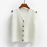 Knitted Wool Button Cardigan Sweater Vest Women Loose Single-breasted Diamond Block Lattice Sweater Vest Female