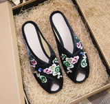 Zingj Embroidered Cloth Shoes Cloth Art Outside Wear Slippers Summer Cool Drag National Wind Retro Xiangyun Fish Mouth Women's