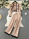 Autumn Knitted Three Pieces Sets 2023 Slim Tank Top+Long Sleeves Short Cardigan+Elastic Long Pants Fashion Sweater