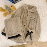 Winter Warm Flannel Women Pyjamas Sets Thick Coral Velvet Long Sleeve Cartoon Sleepwear Thin Flannel Pajamas