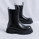 Zingj Chimney Boots High Top Leather Shoes British Wind Thick Bottom Sleeve Trend Locomotive Slim Martin Boots