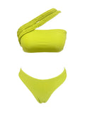 Single-Shoulder Rope Strap-Meared Solid Color Split Swimsuit Woman 2025 New