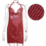 Backless y2k Metal Rhinestone Summer Dress women bodycon Night Club party mini ladies dresses vintage woman dress