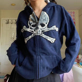 Vintage Skull Graphic Zip Up HoodieOutfit