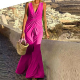 Off Shoulder Party Long Dress Fashion Women Satin Swing Loose Dress 2022 Chic Boho Sleeveless Chest Wrap Beach