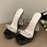Slippers Women Wearing Fashion Fairy French Transparent High Heels Coarse Sandals Niche High-Grade Cool