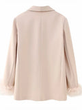 2023 Pink Blazer Woman Fashion Button Jacket With Feathers Long Sleeve Blazer Suits For Women Spring Elegant Womens